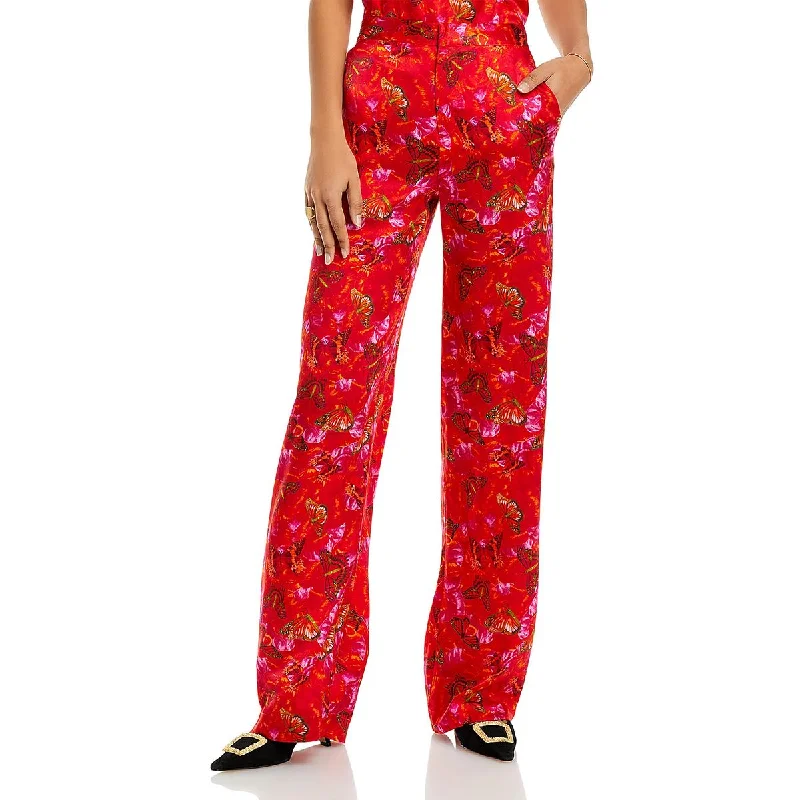 L'Agence Womens High Rise Printed Straight Leg Pants Relaxed Linen Pants