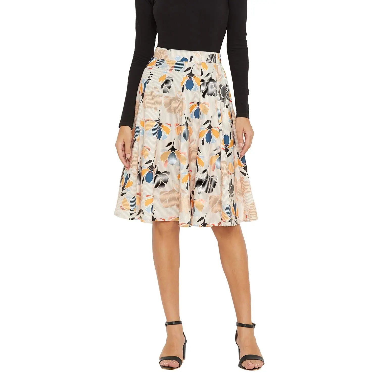 Adults-Women Beige Printed A-Line Mini Skirt zip skirt side