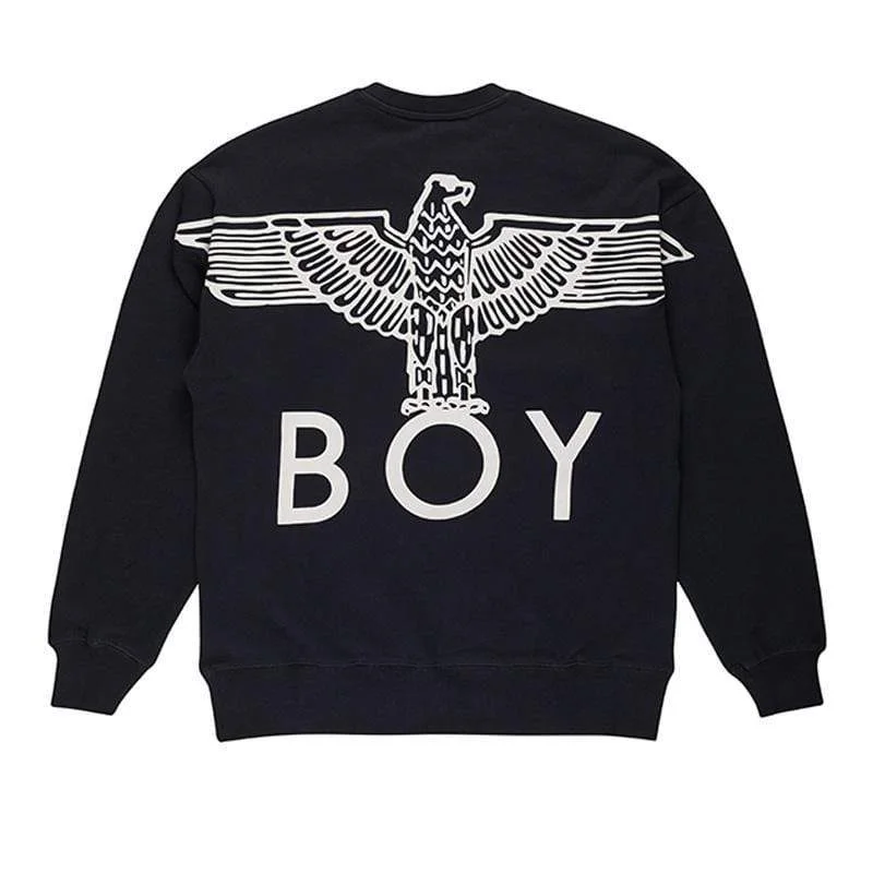 BOY EAGLE BACKPRINT SWEATSHIRT - BLACK/WHITE Hoodie with Logo Branding Identity