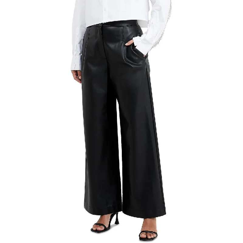 French Connection Womens Crolenda Faux Leather Pockets Wide Leg Pants Warm Wool Trousers French Connection Womens Crolenda Faux Leather Pockets Wide Leg Pants Warm Wool Trousers
