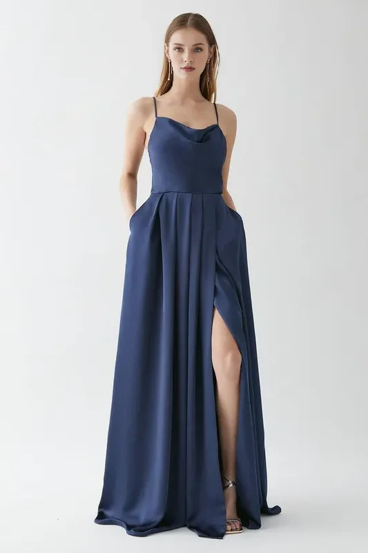 Drape Satin Thigh Split Sweeping Bridesmaid Maxi Dress A-Line Party Dresses Wedding Guest Dresses Glittery Long Formal Drape Satin Thigh Split Sweeping Bridesmaid Maxi Dress A-Line Party Dresses Wedding Guest Dresses Glittery Long Formal