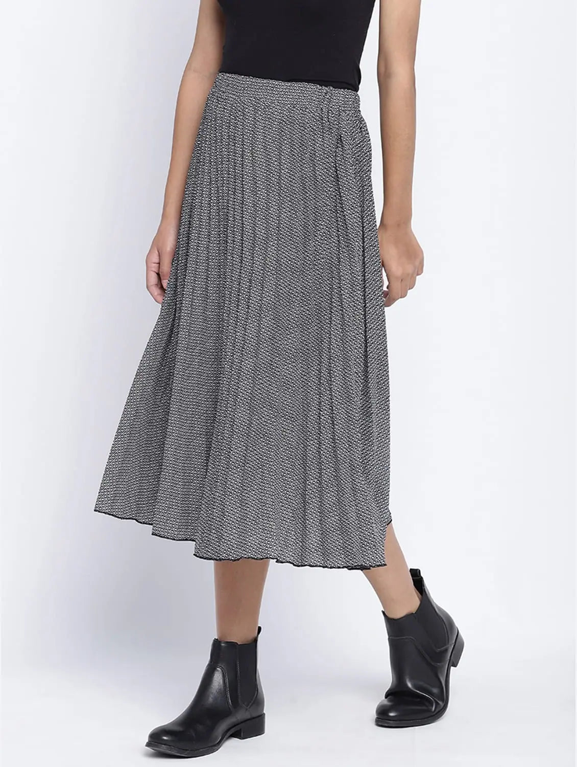 Pestal Grey Pleated Women Skirt linen skirt breathable