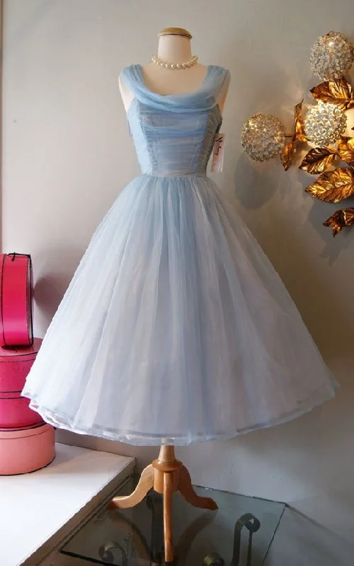 Lovely A-Line Tulle Midi Party Dress Homecoming Dress, DP2803 Crew Neckline Sporty