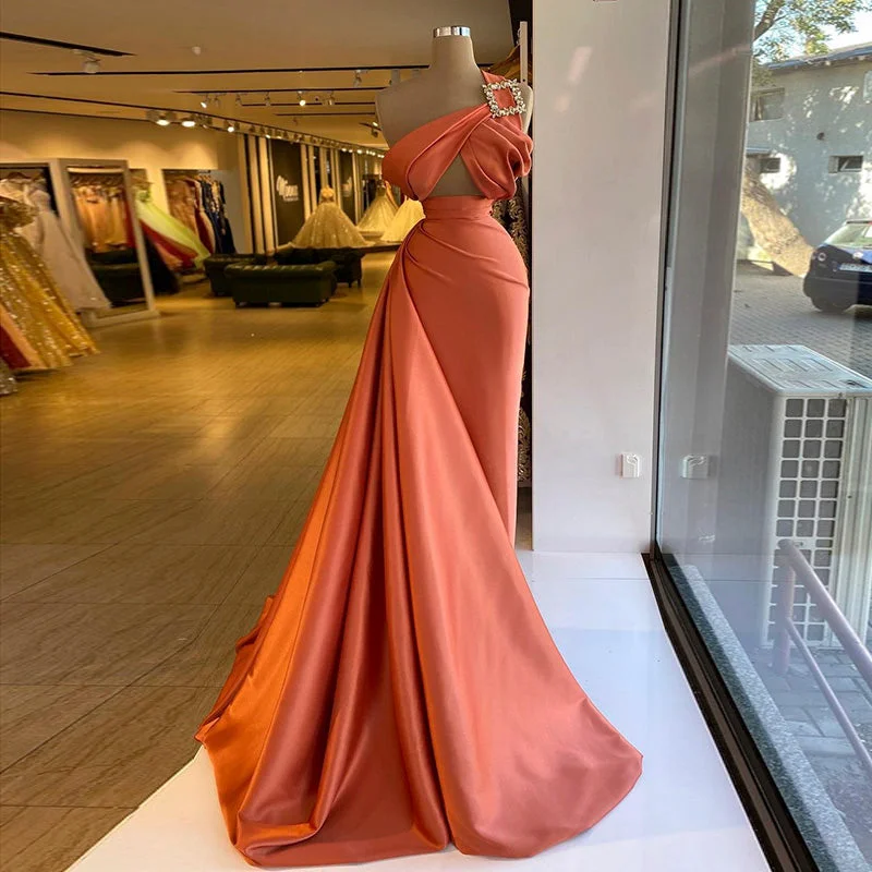 One Shoulder Orange Cocktail Party Dress with Overskirt RM014 Tunics Recommended stylist