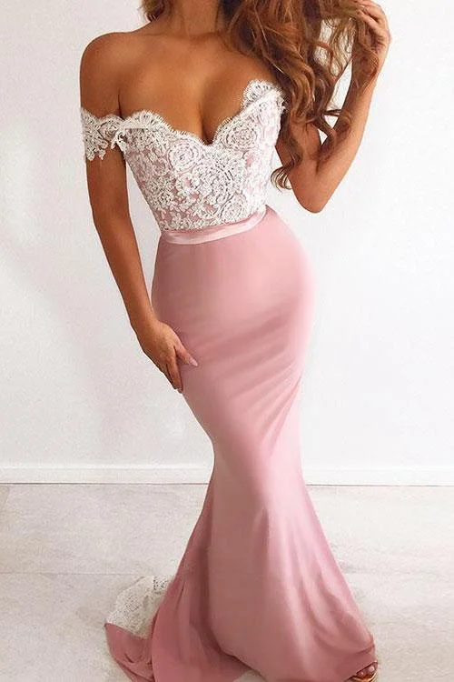 Unique Pink Off the Shoulder Mermaid Lace Long Prom Dresses Cheap Party Dresses P1127 Tunics Exclusive limited Unique Pink Off the Shoulder Mermaid Lace Long Prom Dresses Cheap Party Dresses P1127 Tunics Exclusive limited