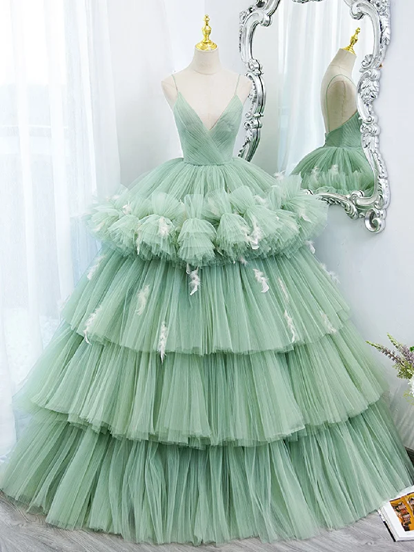 Green V Neck Tulle Long Prom Dresses, Ball Gown Green Sweet 16 Dresses Tunics Review highly Green V Neck Tulle Long Prom Dresses, Ball Gown Green Sweet 16 Dresses Tunics Review highly