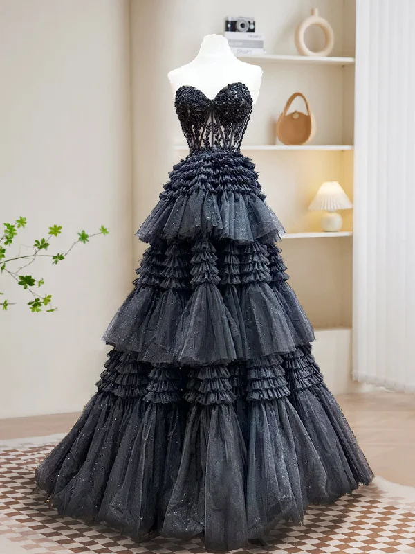 A-Line Sweetheart Neck Lace Black Long Prom Dress, Black Formal Dress Tunics Wedding white A-Line Sweetheart Neck Lace Black Long Prom Dress, Black Formal Dress Tunics Wedding white