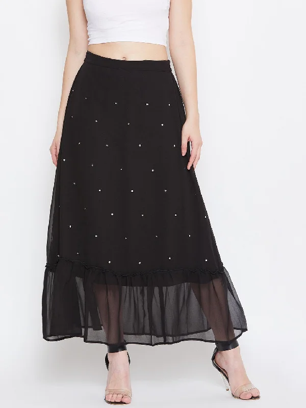 Women's Hand Sequinned Gathered Skirt  - BitterLime wool skirt breathable