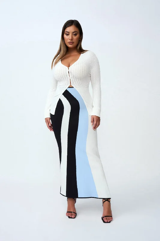 Kira Curve Knit Skirt | Final Sale - Black Blue Ivory patchwork skirt art