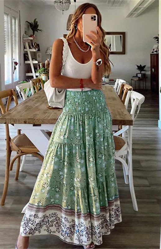 Ladies Casual Fashion Boho Print Skirt velvet skirt luxury