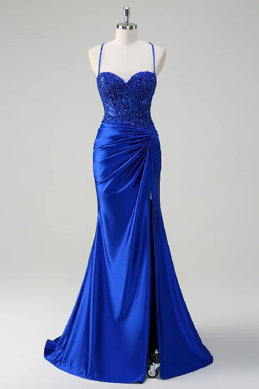 Royal Blue Mermaid Spaghetti Straps Pleated Appliqued Prom Dress Tunics Modern contemporary Royal Blue Mermaid Spaghetti Straps Pleated Appliqued Prom Dress Tunics Modern contemporary