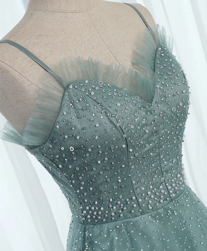 Green Sweetheart Neck Tulle Sequin Long Prom Dress, Tulle Graduation Dress Off-the-shoulder Chic Trendy Green Sweetheart Neck Tulle Sequin Long Prom Dress, Tulle Graduation Dress Off-the-shoulder Chic Trendy