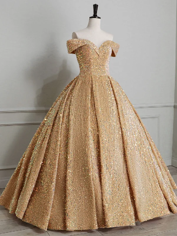 Champagne Off Shoulder Sequin Long Prom Dress, Champagne Formal Dress Tunics Vintage classic Champagne Off Shoulder Sequin Long Prom Dress, Champagne Formal Dress Tunics Vintage classic