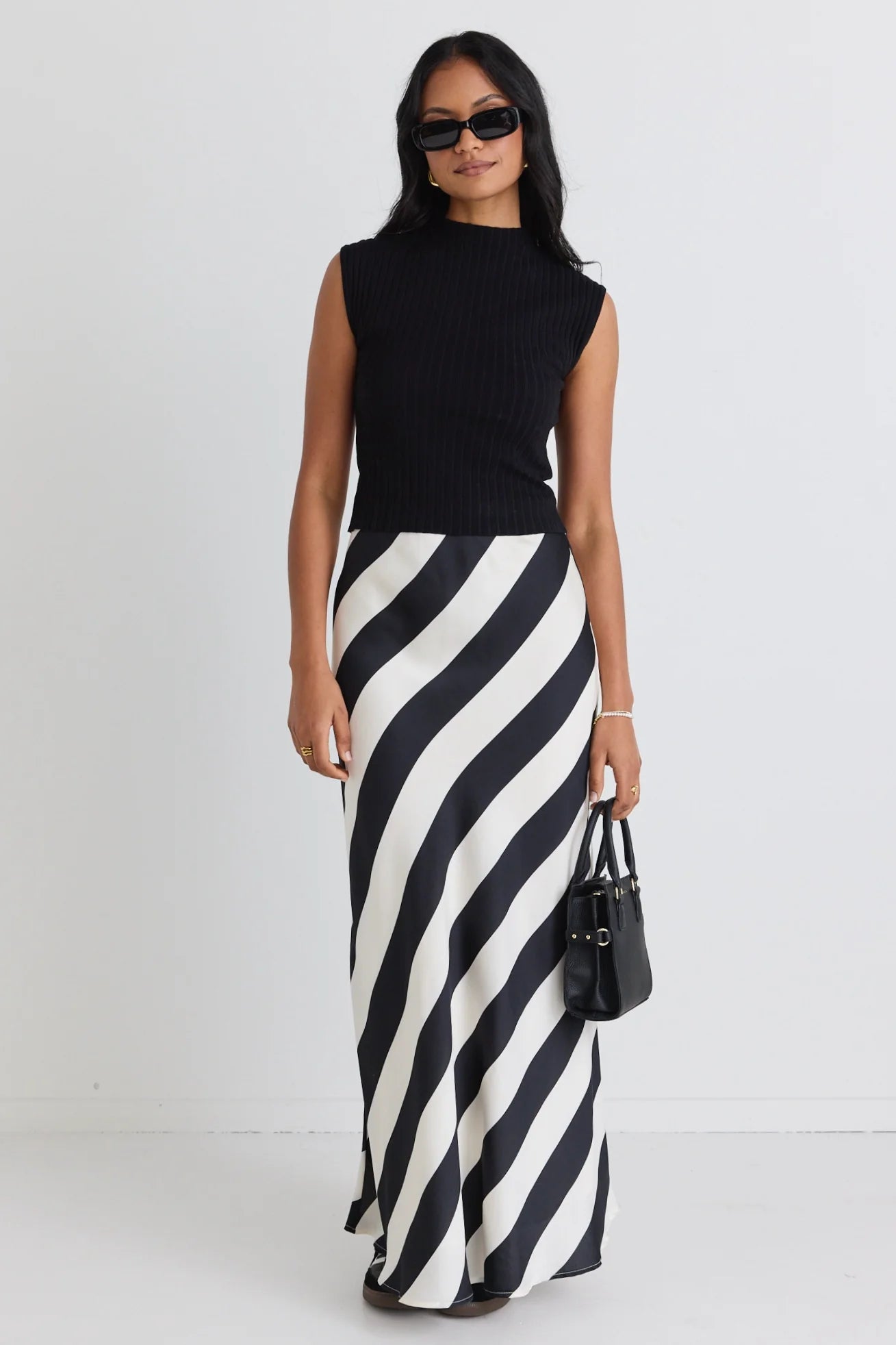 Fiery Stripe Satin Bias Maxi Skirt seamless skirt comfort