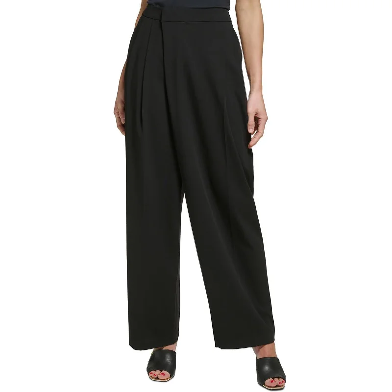 DKNY Womens Petites High-Rise Draped Wide Leg Pants Wide-Legged Palazzos