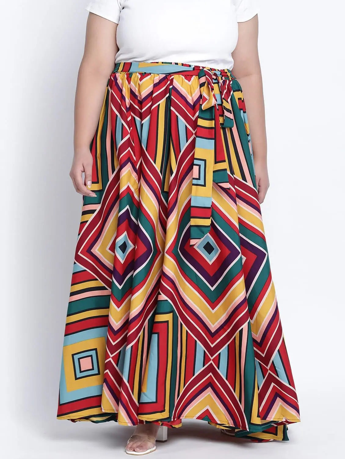 Speckled Bright Gathered Flared Plus Skirt silk skirt elegant