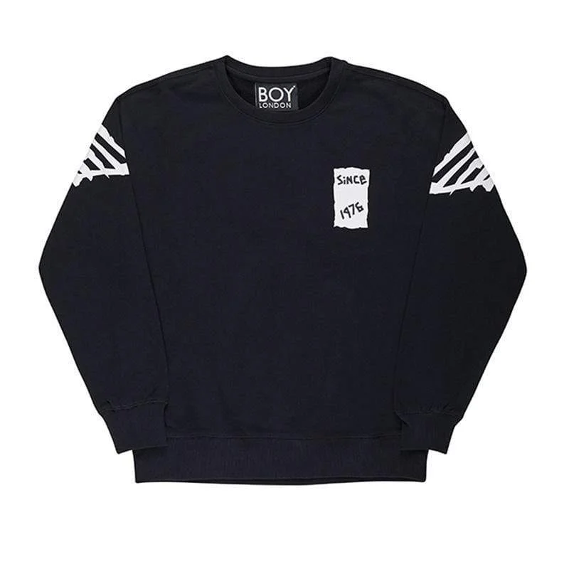 BOY BACKPRINT TAPE EAGLE SWEATSHIRT WOMENS - BLACK/WHITE Cotton Hoodie Fleece Lining Warmth BOY BACKPRINT TAPE EAGLE SWEATSHIRT WOMENS - BLACK/WHITE Cotton Hoodie Fleece Lining Warmth
