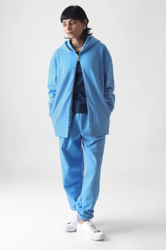Heavyweight 400gsm Hoodie: Air Blue Hoodie with Button Placket Classic Preppy