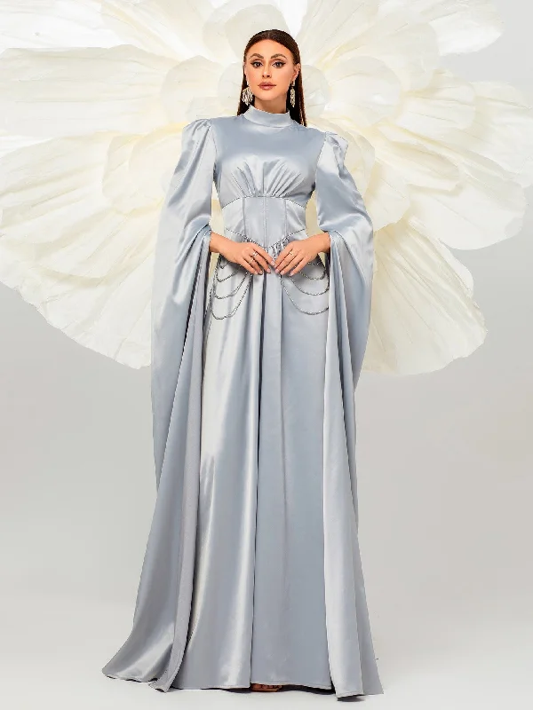 Luxurious Satin  Draped Sleeves Full-Length Party Dress Tunics Sale discount