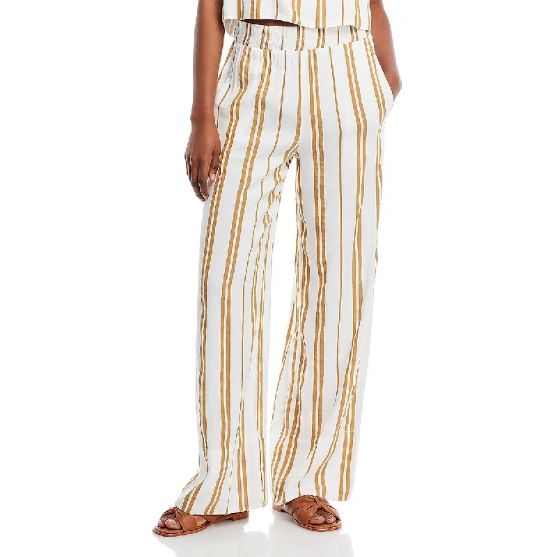 Bella Dahl Womens Linen Striped Wide Leg Pants Elegant Wool Trousers