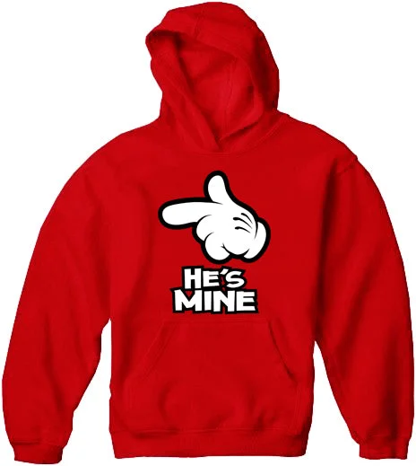 Cartoon Hands He's Mine Adult Hoodie Hoodie with Set-In Sleeves Structured Classic