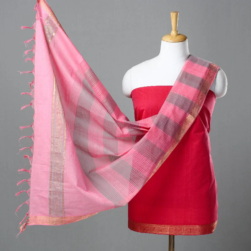 Pink - 3pc Handloom Cotton Mangalagiri Dress Material 14 Tunics Business professional Pink - 3pc Handloom Cotton Mangalagiri Dress Material 14 Tunics Business professional