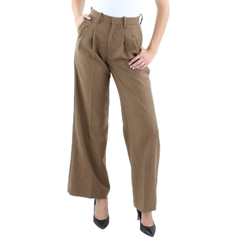 EmRata x AG Womens Pleated Wool Wide Leg Pants Fashionable Work Pants