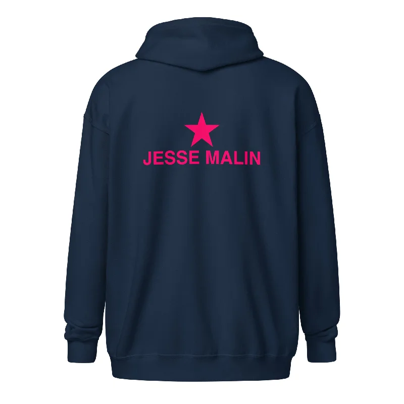 Jesse Malin Star Unisex Zip Hoodie (PINK) Hoodie with Monochrome Minimalist Simple