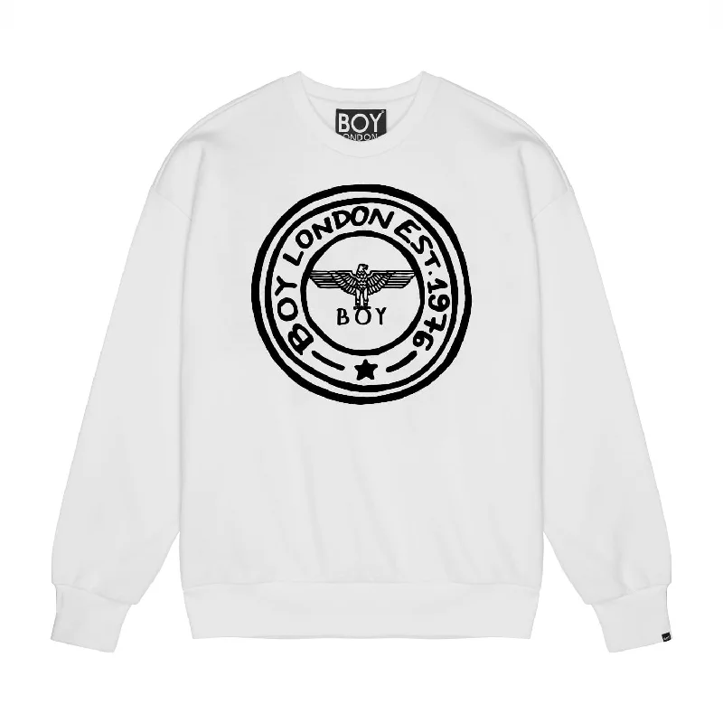 BOY 1976 SWEATSHIRT - WHITE Zip Hoodie Drawstring Kangaroo Pocket