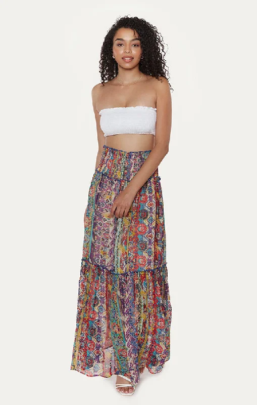 Bari Printed Maxi Skirt chiffon skirt airy