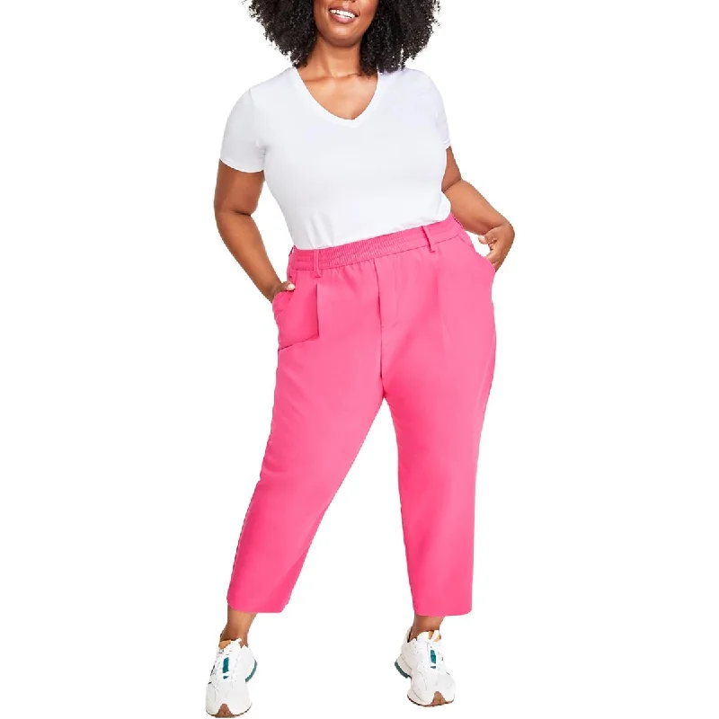 On 34th Womens Plus High Rise Work Wear Straight Leg Pants Relaxed Linen Pants
