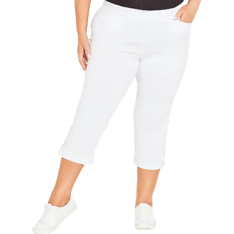 Avenue Womens Plus High Rise Studded Capri Pants Elegant Trouser Pants