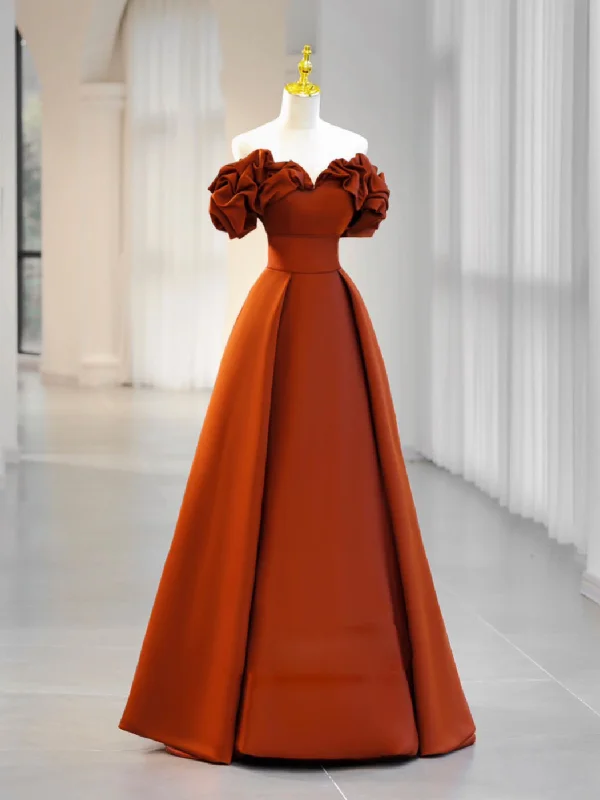 A-Line Off Shoulder Satin Orange Long Prom Dress, Orange Formal Evening Dress Tunics Occasion special A-Line Off Shoulder Satin Orange Long Prom Dress, Orange Formal Evening Dress Tunics Occasion special