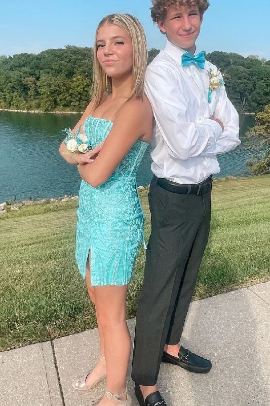 Mint Blue Strapless Short Party Dress Sheath Homecoming Dress, DP2550 Tunics Gym athletic Mint Blue Strapless Short Party Dress Sheath Homecoming Dress, DP2550 Tunics Gym athletic