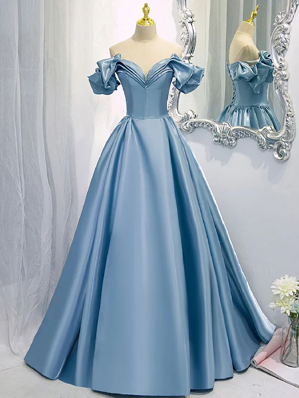 A-Line V Neck Satin Blue Long Prom Dress, Blue Formal Evening Dresses Tunics Recommended stylist A-Line V Neck Satin Blue Long Prom Dress, Blue Formal Evening Dresses Tunics Recommended stylist
