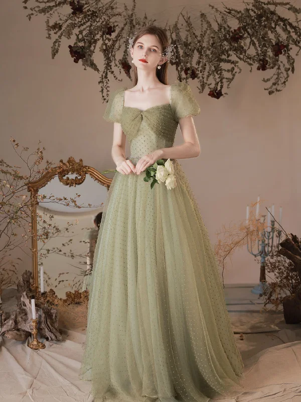 A-Line Green Tulle Long Prom Dresses, Green Tulle Formal Evening Dress Tunics Practical easy-care A-Line Green Tulle Long Prom Dresses, Green Tulle Formal Evening Dress Tunics Practical easy-care
