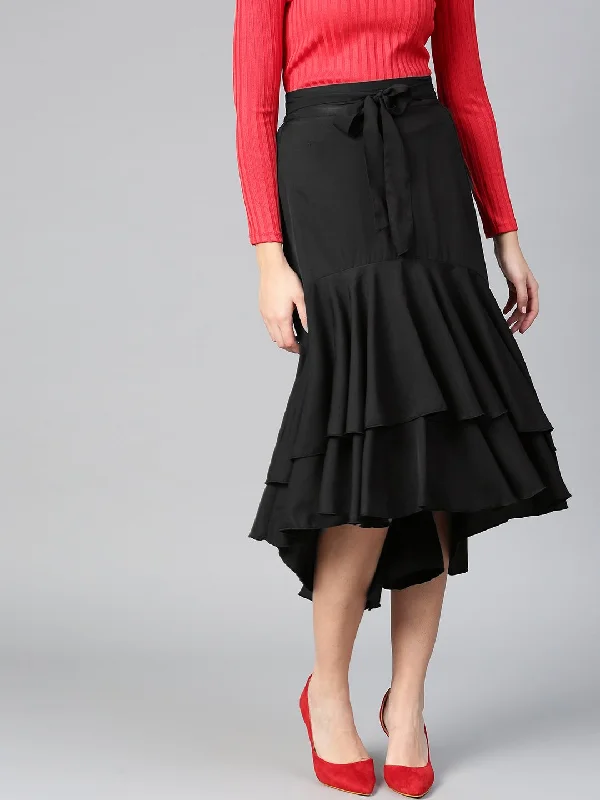 Women's Crepe Long Ruffle High Low Skirt  - BitterLime cashmere skirt plush