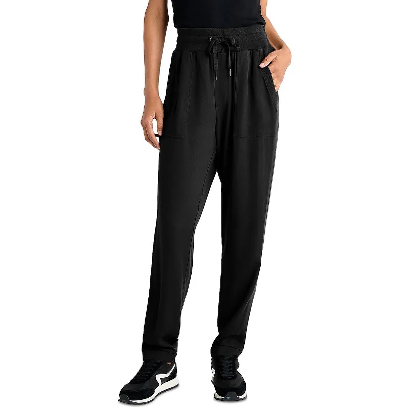 Splendid Womens Drawstring Ribbed Trim Straight Leg Pants Chic Black Leggings