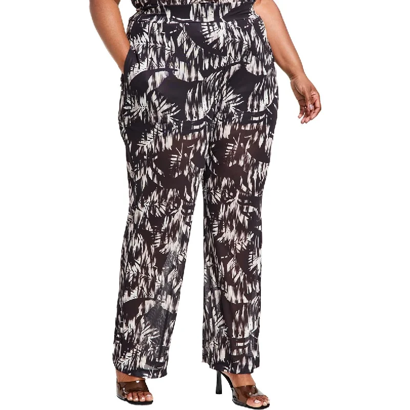 Nina Parker Womens Plus High Rise Mesh Wide Leg Pants Cozy Lounge Pants