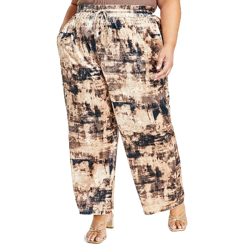 Nina Parker Womens Plus Velvet Drawstring Wide Leg Pants Elegant Wool Trousers