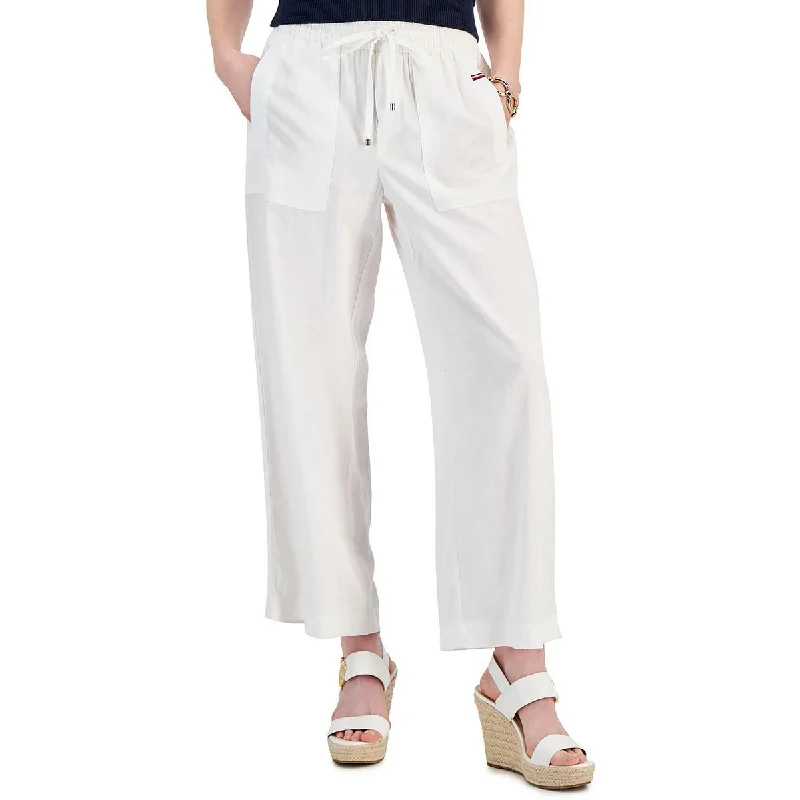 Tommy Hilfiger Womens Petites Drawstring Comfy Cargo Pants Soft Wool Pants