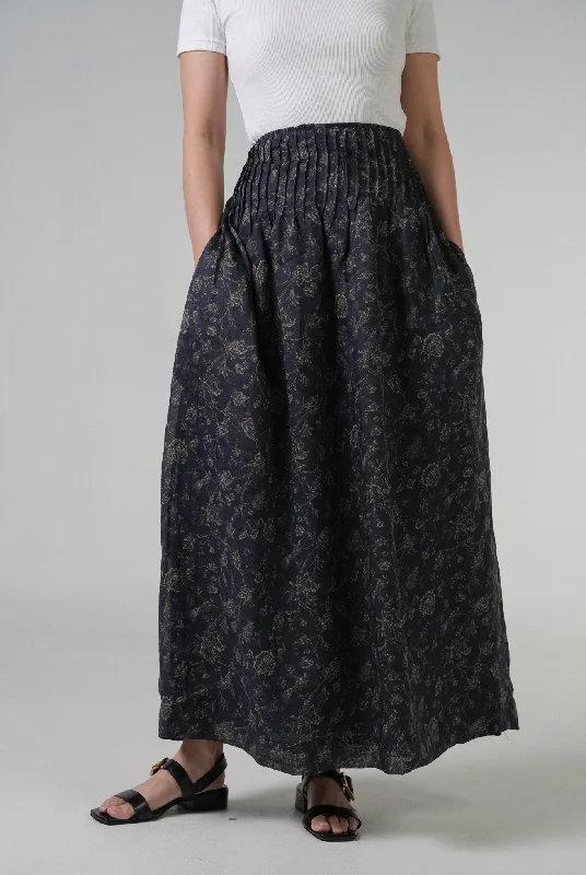 The Floral Ramie Skirt in Charcoal linen skirt natural