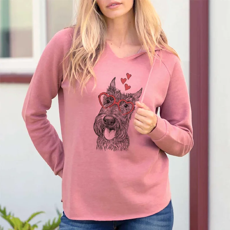 Valentine Magnus the Scottish Terrier - Cali Wave Hooded Sweatshirt Hoodie with Hem Applique Textured Unique Valentine Magnus the Scottish Terrier - Cali Wave Hooded Sweatshirt Hoodie with Hem Applique Textured Unique