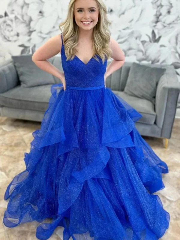 V Neck Shiny Fluffy Blue Tulle Long Prom Dresses, V Neck Blue Tulle Formal Evening Dresses Tunics Trousers formal V Neck Shiny Fluffy Blue Tulle Long Prom Dresses, V Neck Blue Tulle Formal Evening Dresses Tunics Trousers formal