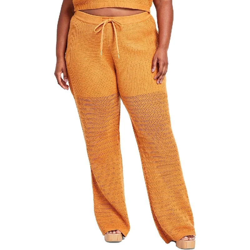 Nina Parker Womens Plus Open Stitch High Rise Flared Pants Formal Linen Trousers