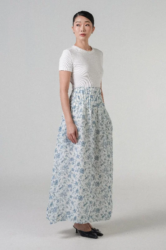 The Floral Ramie Skirt in White corduroy skirt durable