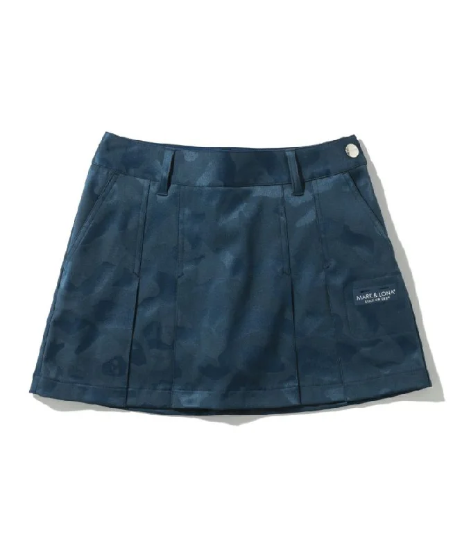 Women's Gauge Pleats Skirt Navy silk skirt sleek