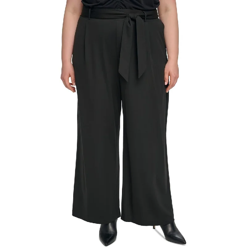 Calvin Klein Womens Plus High Rise Pull On Wide Leg Pants Casual Yoga Pants
