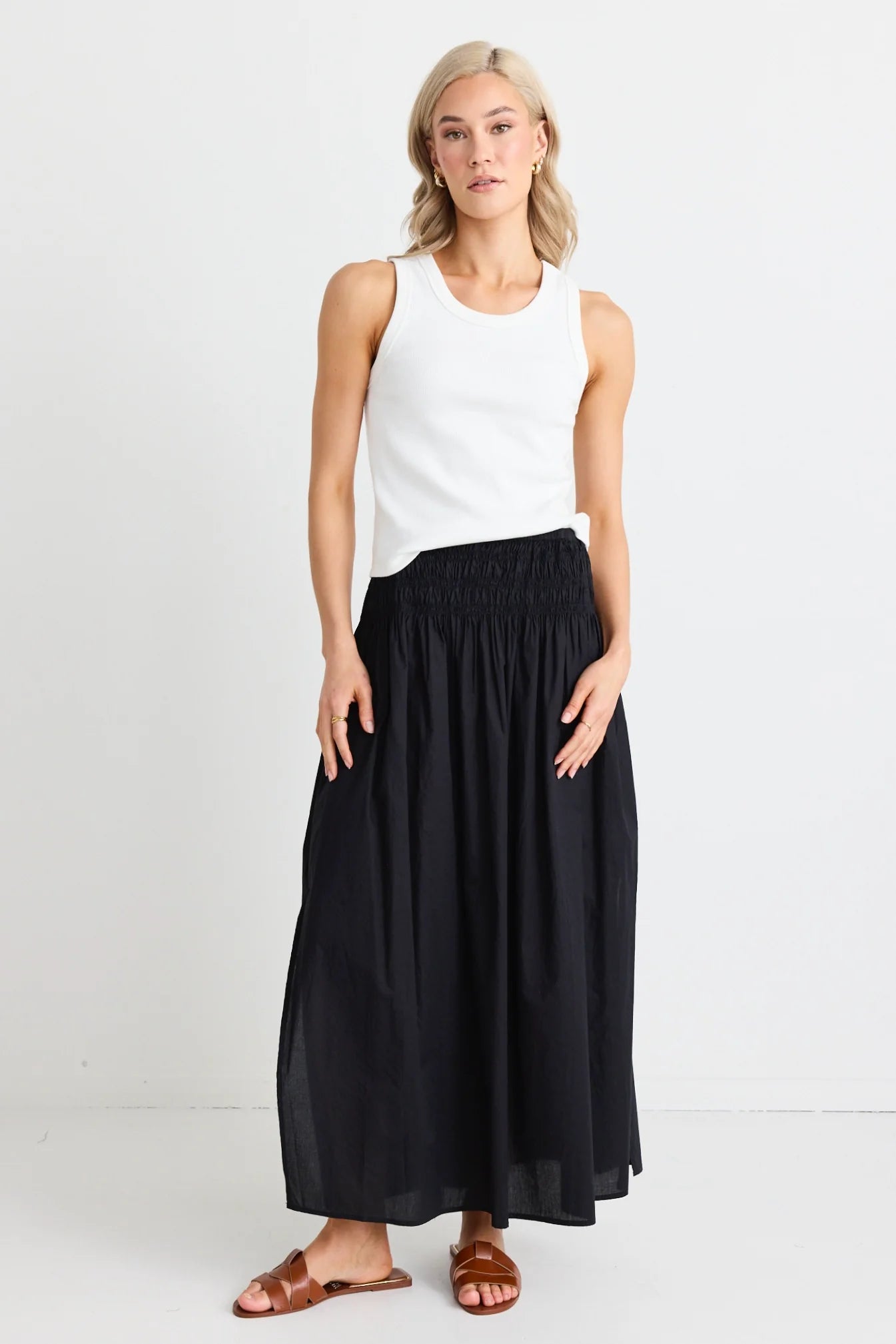Finch Black Shirred Waist Maxi Skirt modal blend skirt