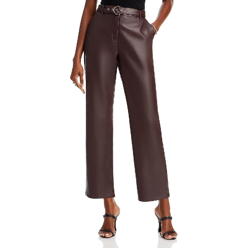 T Tahari Womens Faux Leather Slim Straight Leg Pants Wide-Legged Palazzos